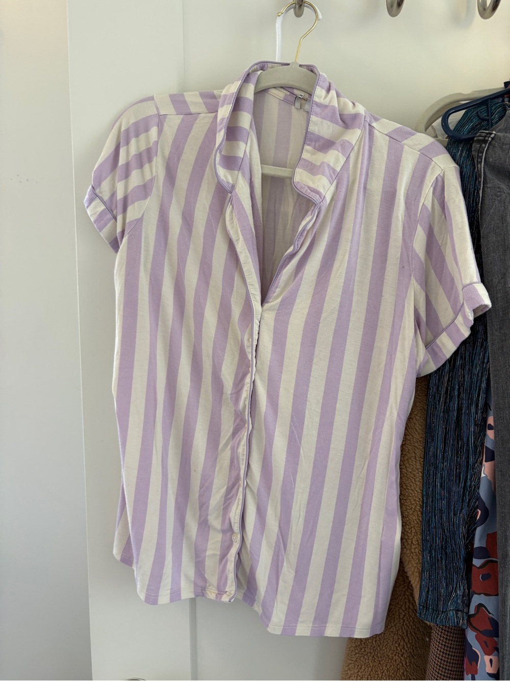 Nordstrom Lavender & White Striped Button-Front Shirt
